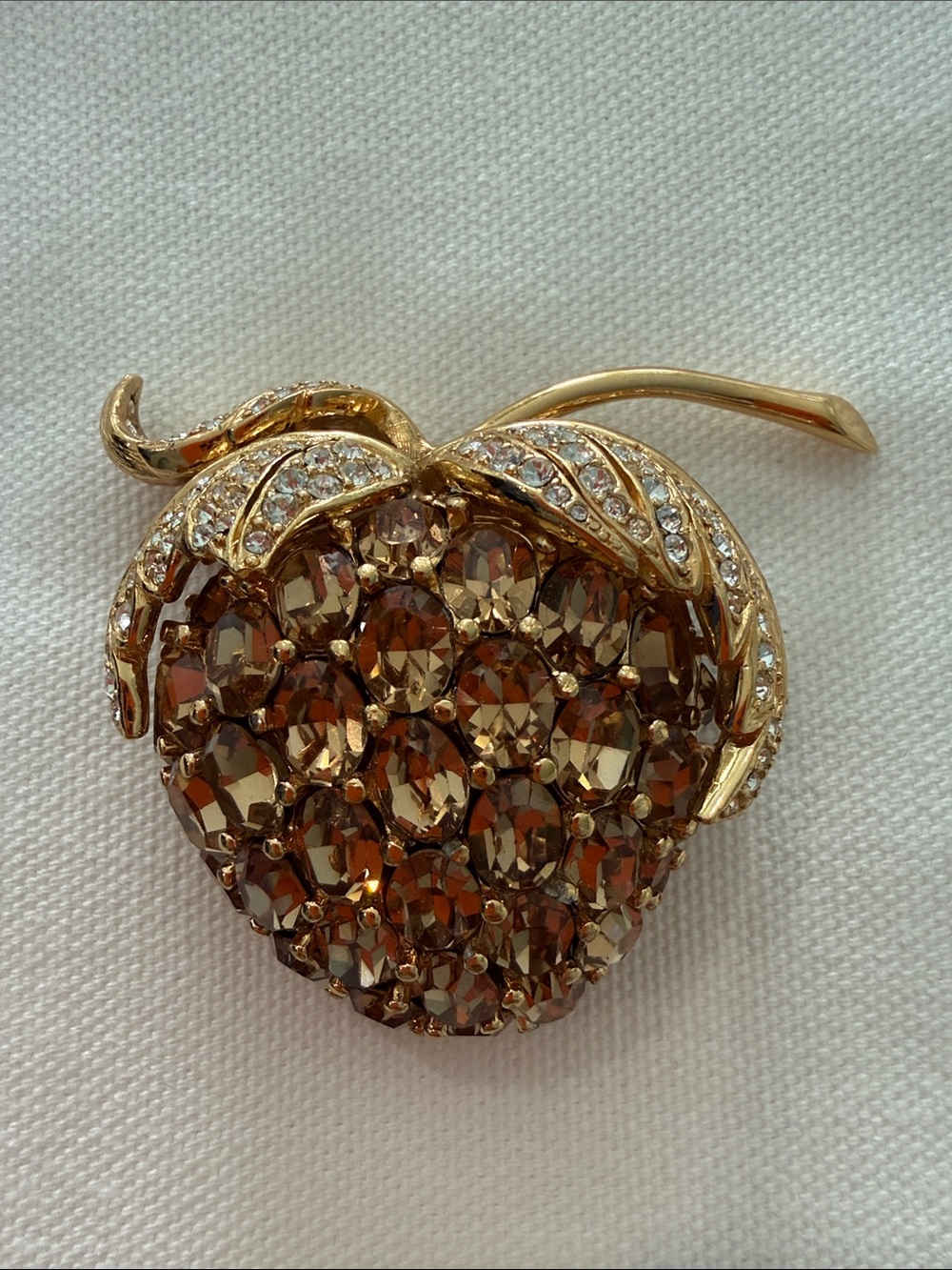 Ciner signed Gold-Tone Crystal Strawberry Brooch